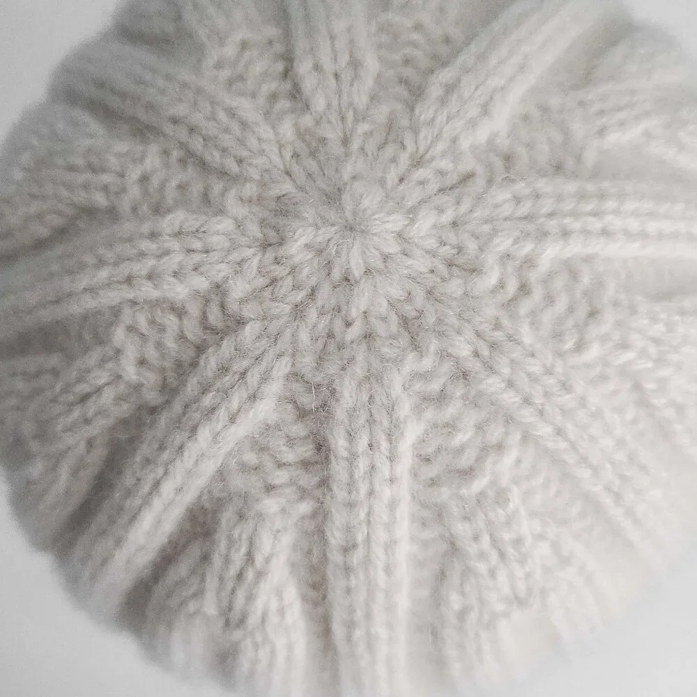 CABLEAMI ~ 100% Cashmere 2x2 Rib Watch Cap - Light Beige NWOT - Picture 4 of 9